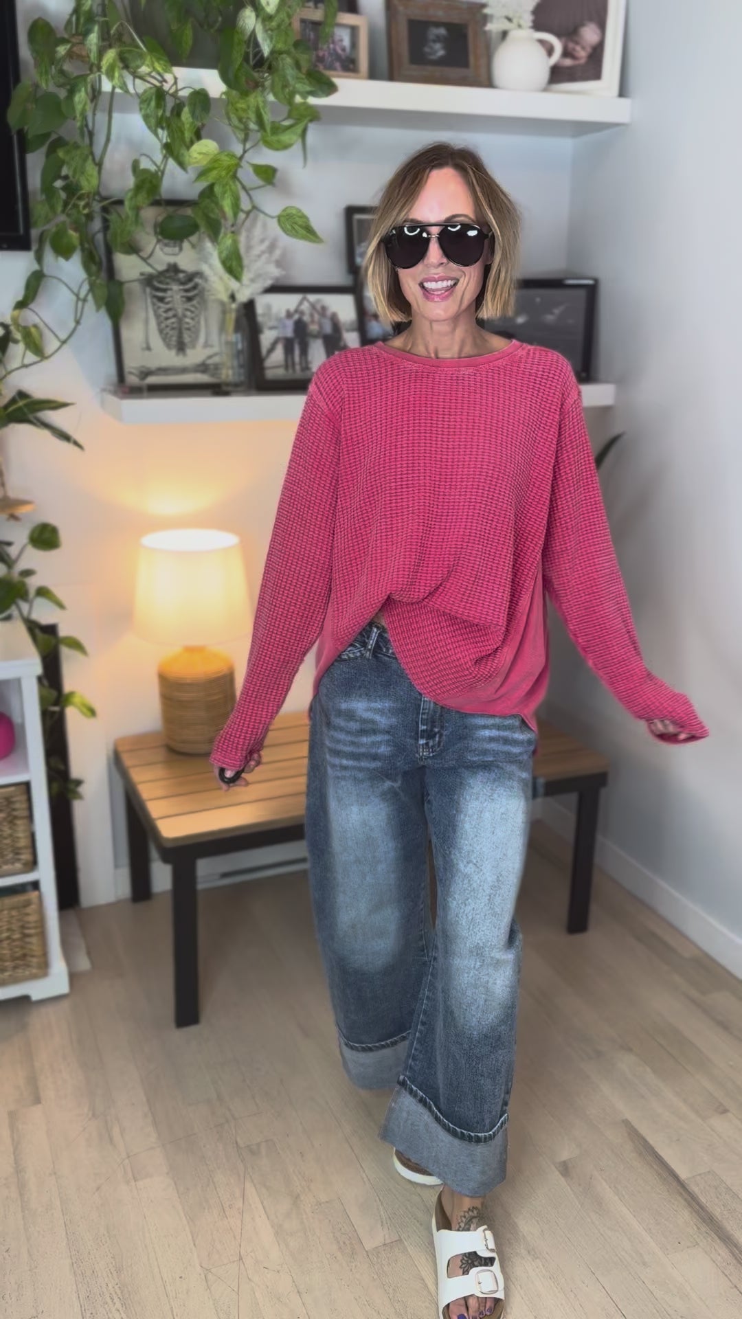 Pippa Mineral Washed Thermal Pullover- POPPY RED
