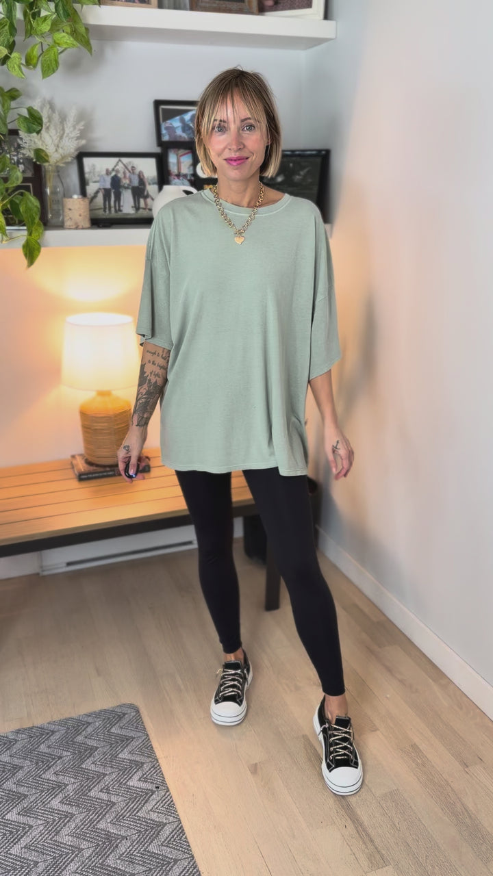 Keri Washed Cotton Boyfriend Tee- SAGE GREEN-FINAL SALE
