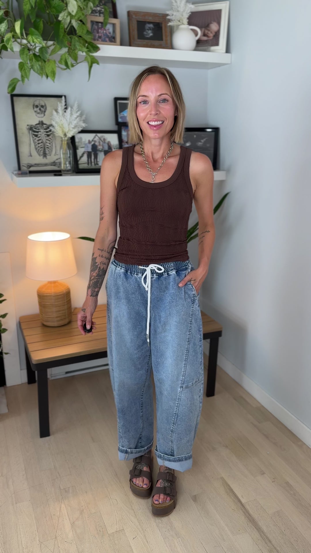 RISEN Thomson Slouch Crop Barrel Drawstring Pant- LIGHT WASH