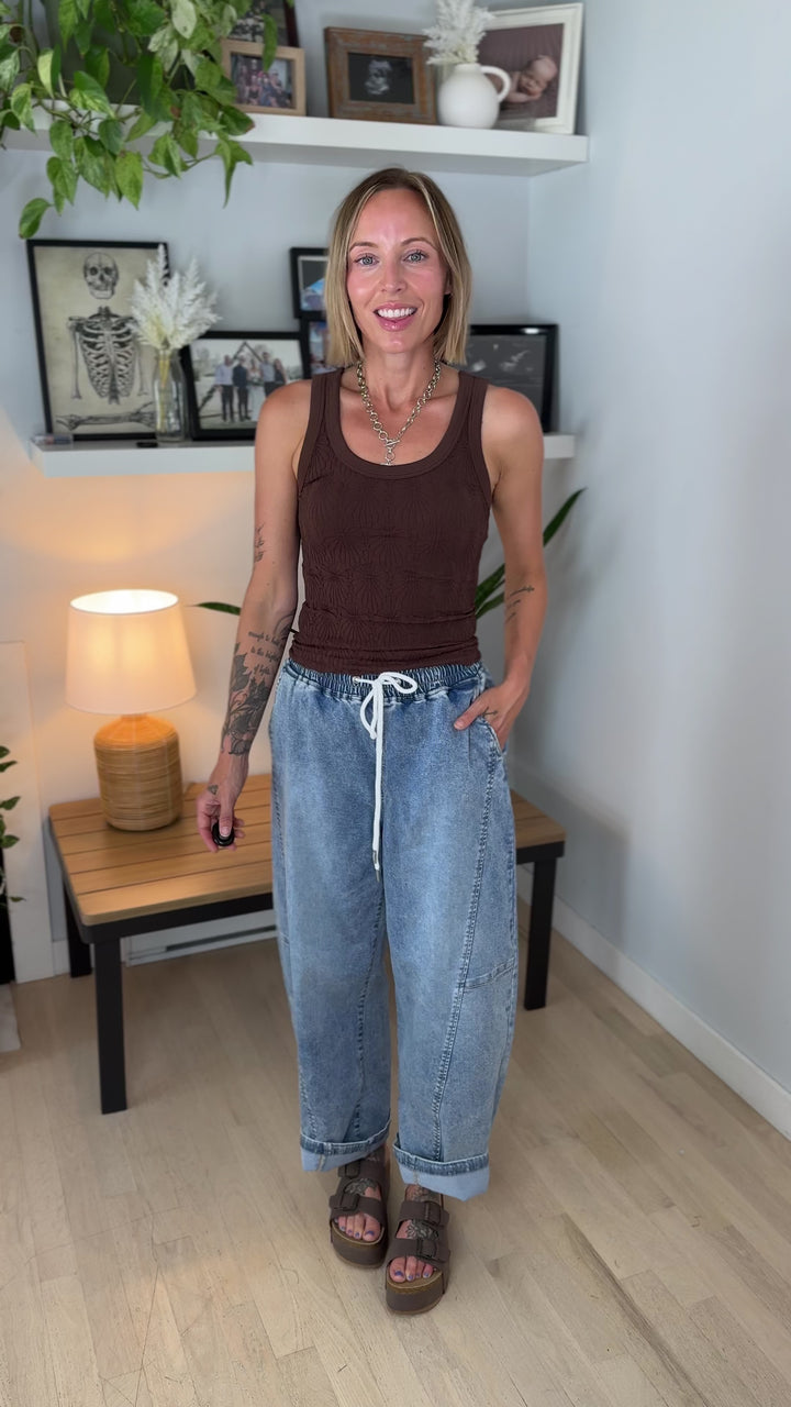 RISEN Thomson Slouch Crop Barrel Drawstring Pant- LIGHT WASH