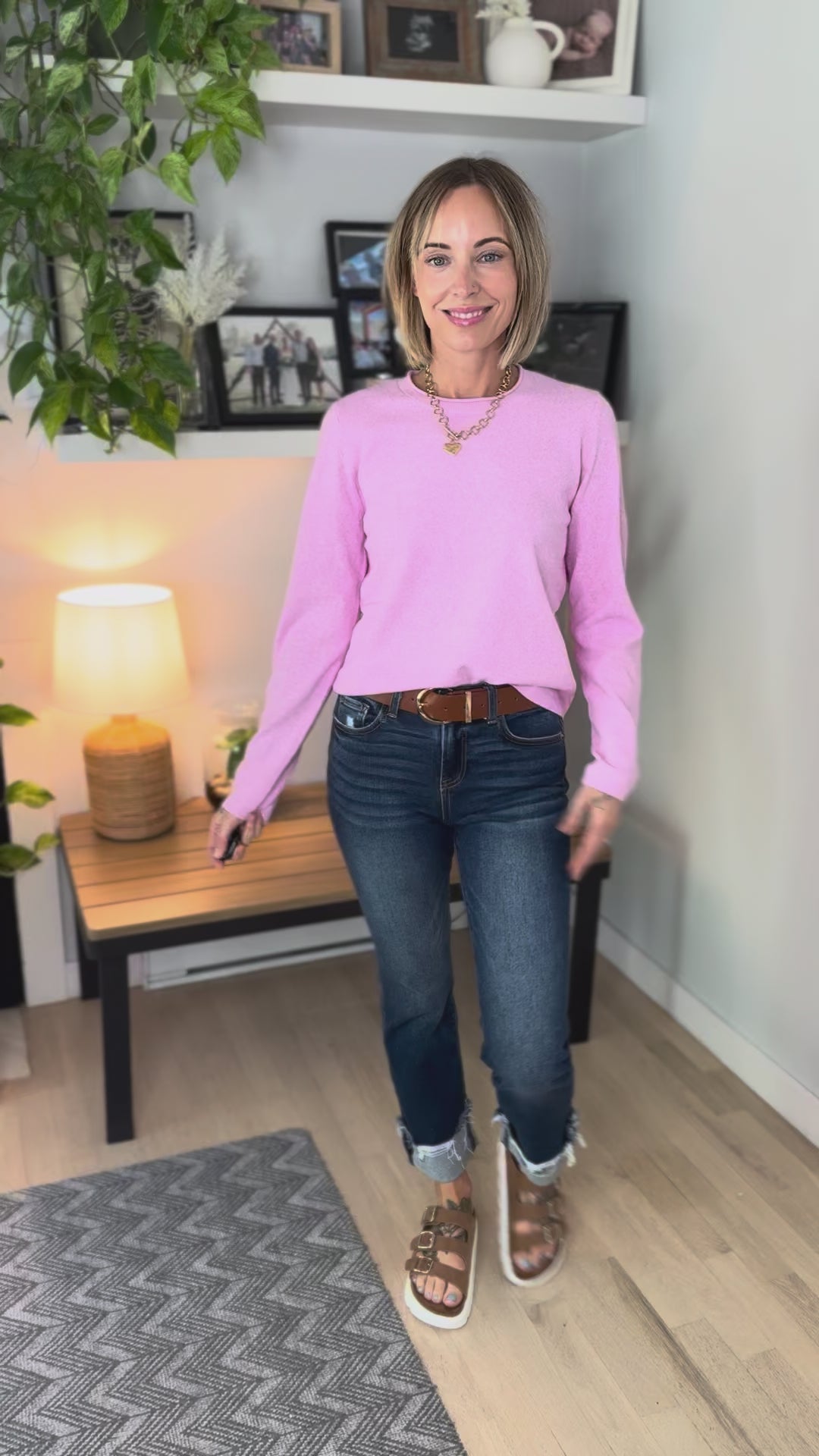 ONLY Loyal Knit Button Sweater- SUPER PINK