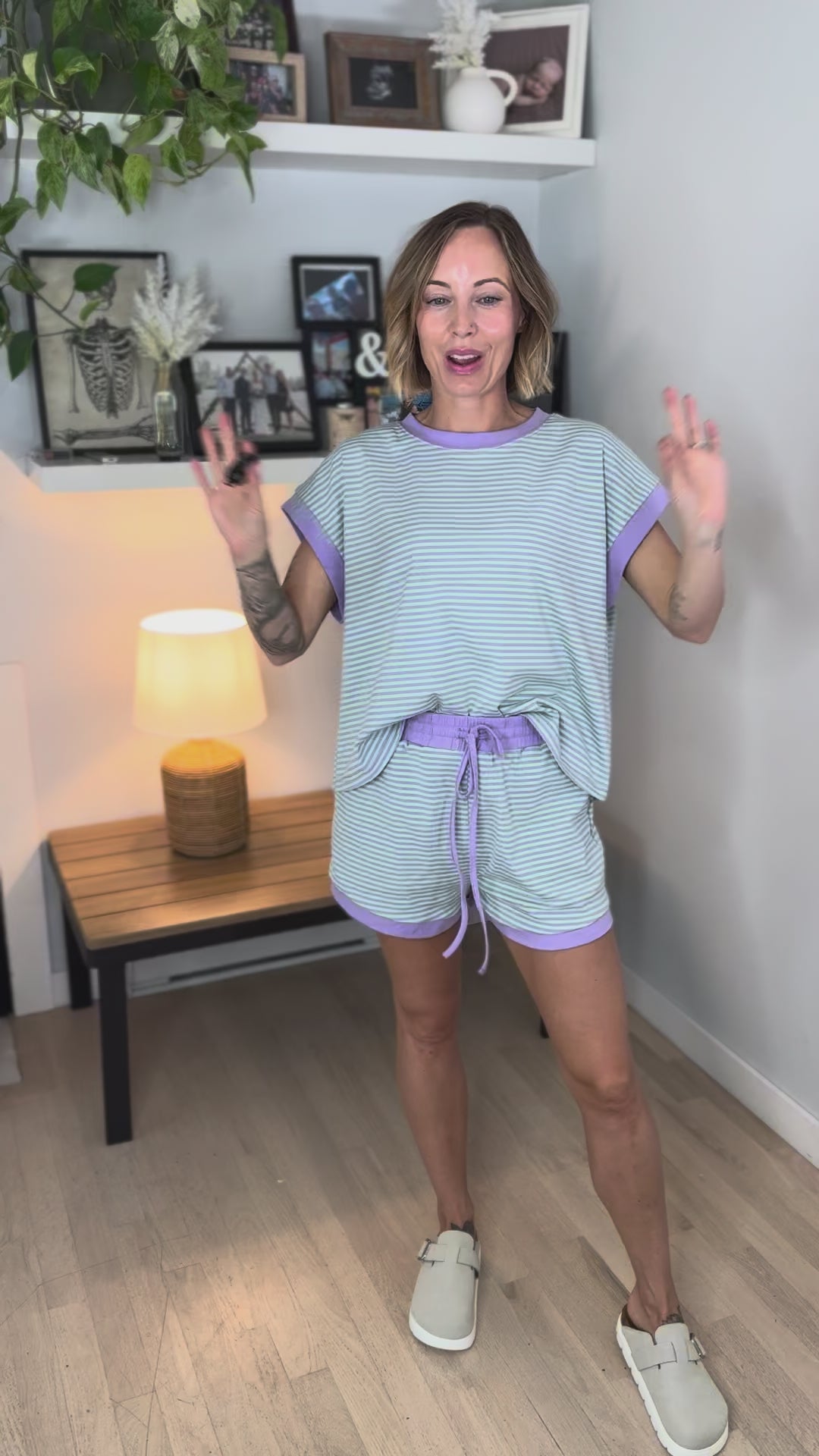 Haillie Striped Knit Top and Shorts Set- MINT/LILAC
