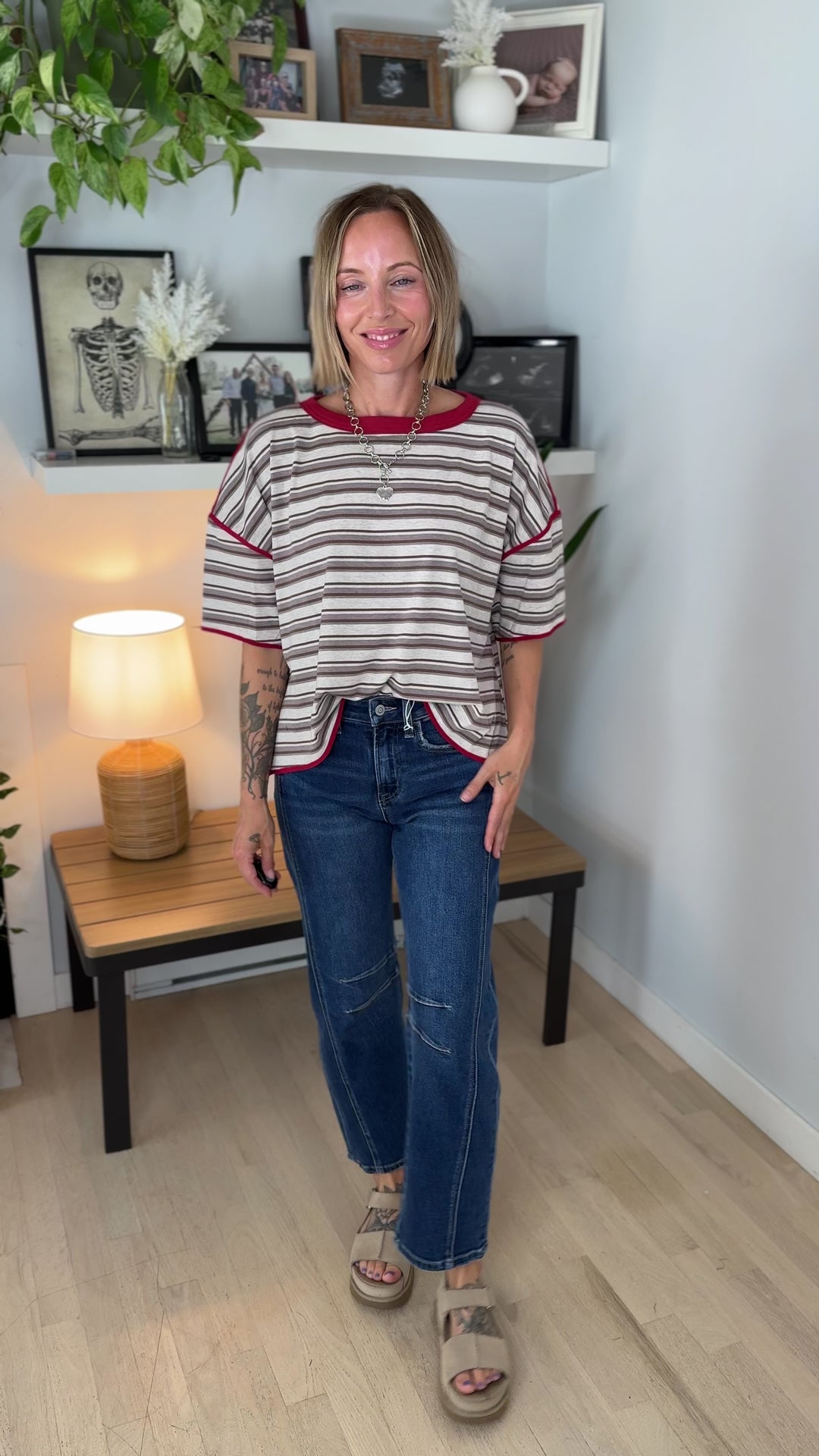 Finner Striped Short Sleeve Boxy Top- COCO STRIPE