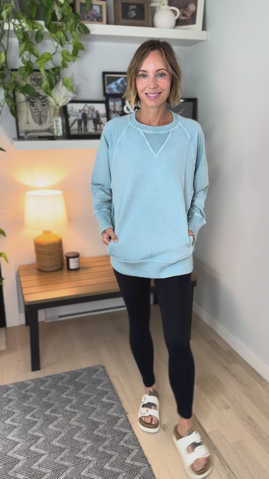 Jane Washed Tunic Pullover- DUSTY TEAL