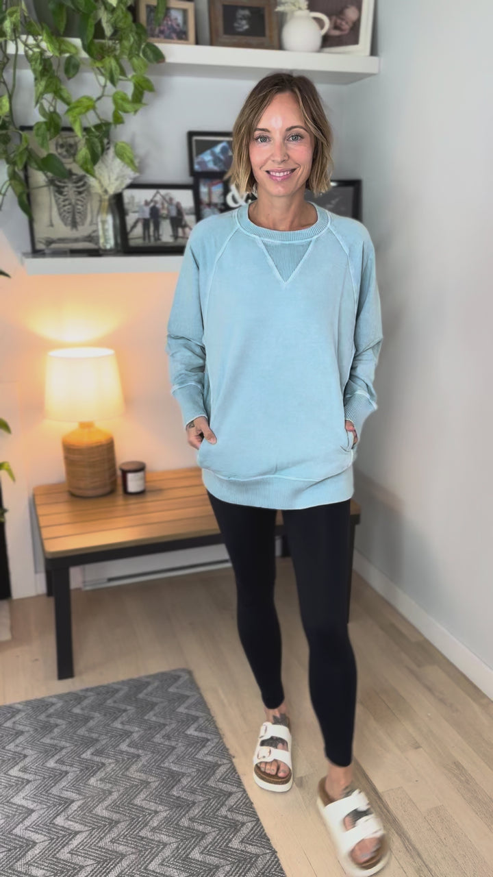 Jane Washed Tunic Pullover- DUSTY TEAL