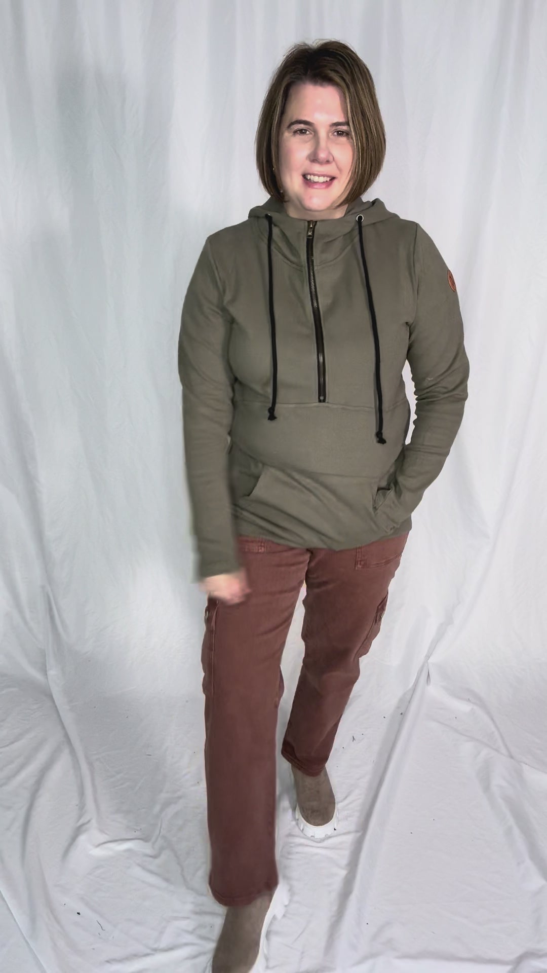 MICHELLE MAE Classic 1/2 Zip- OLIVE