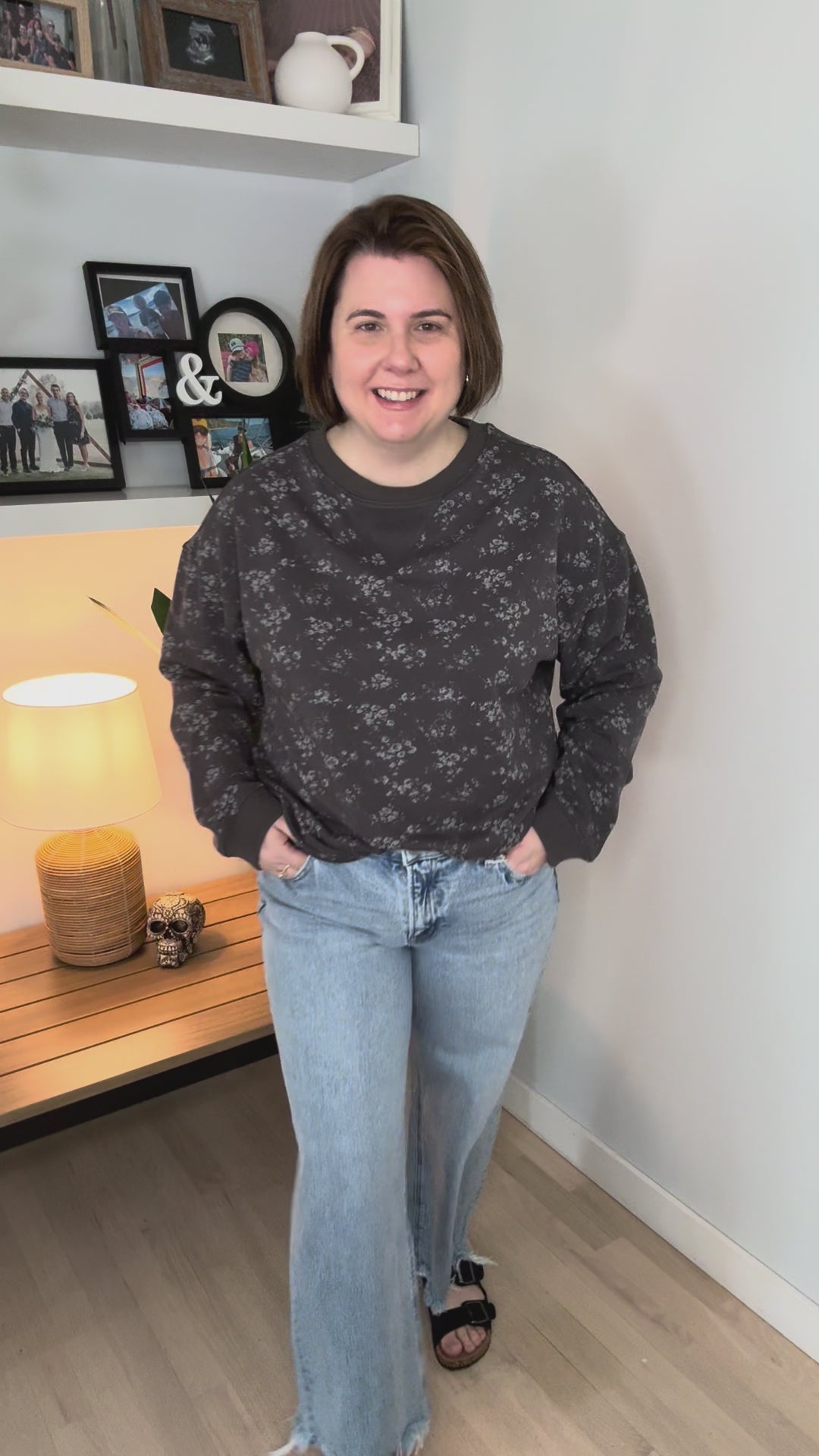Petal Vintage Ditsy Floral Print Crewneck- ASH-FINAL SALE *L*