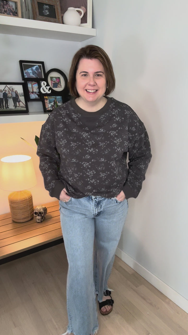 Petal Vintage Ditsy Floral Print Crewneck- ASH-FINAL SALE *L*