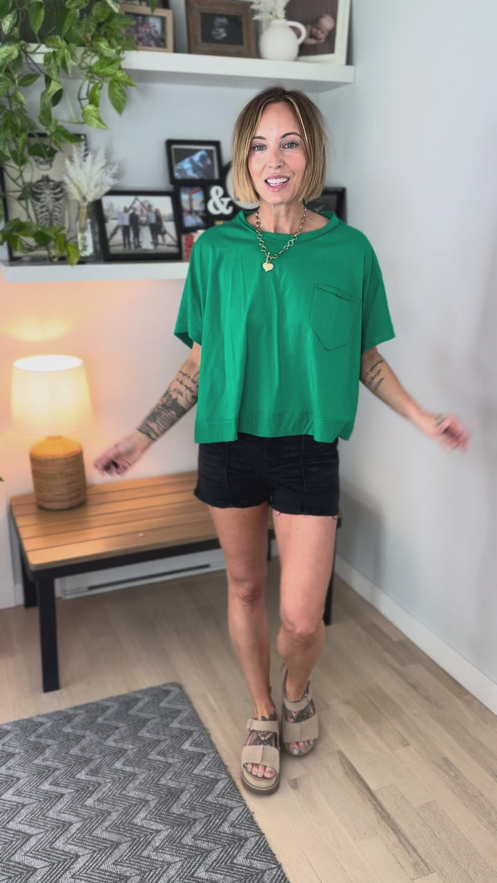 Rylyn Boxy Cotton Tee- KELLY GREEN