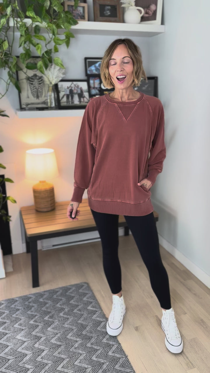 Juliet Washed Tunic Sweatshirt- RUST