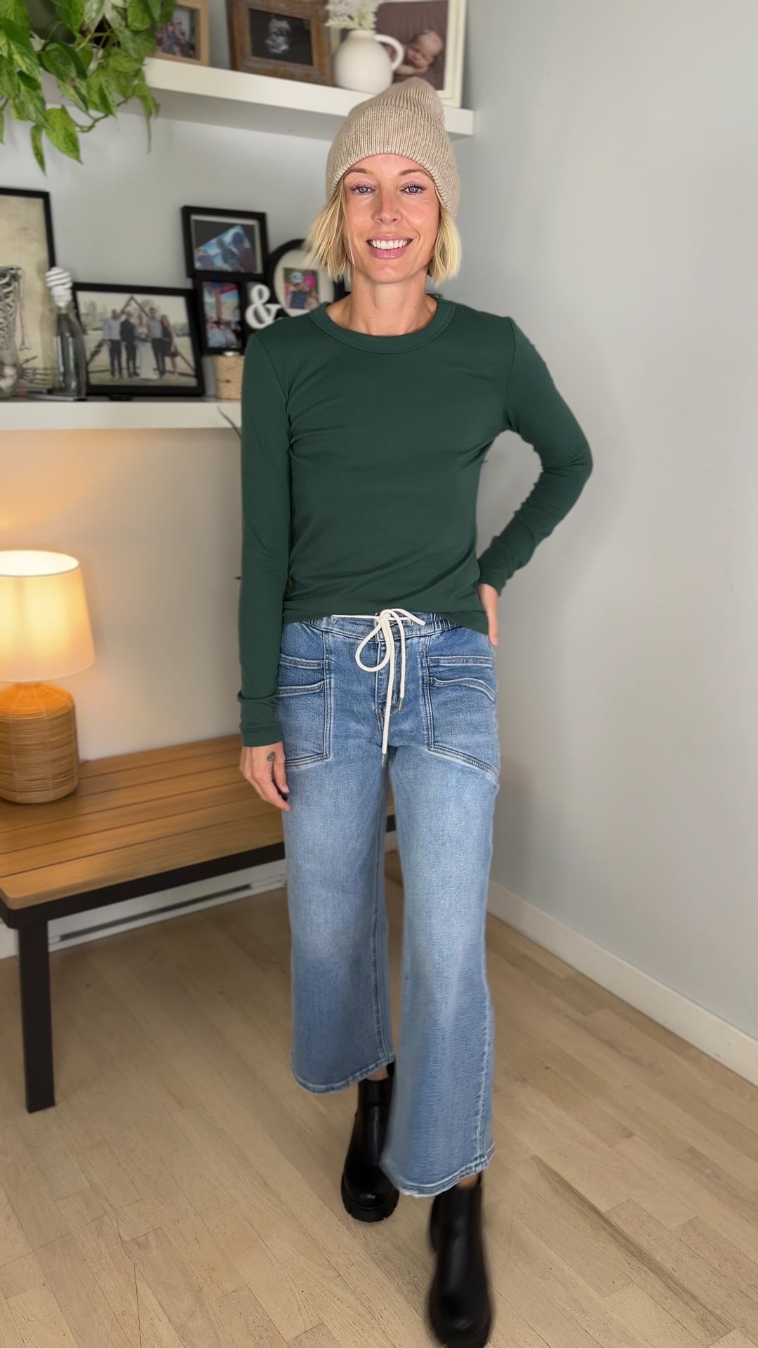 Tansy Basic Crewneck Longsleeve Knit Top- FOREST GREEN-FINAL SALE