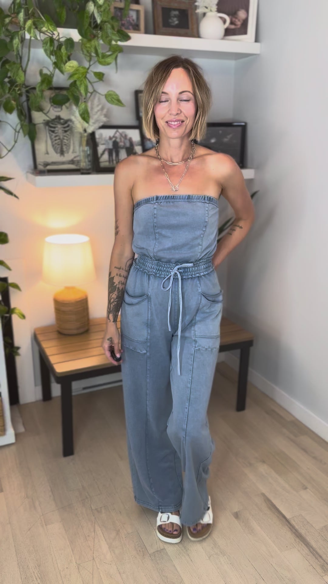 Bahia Washed Strapless Jumpsuit- LIGHT DENIM