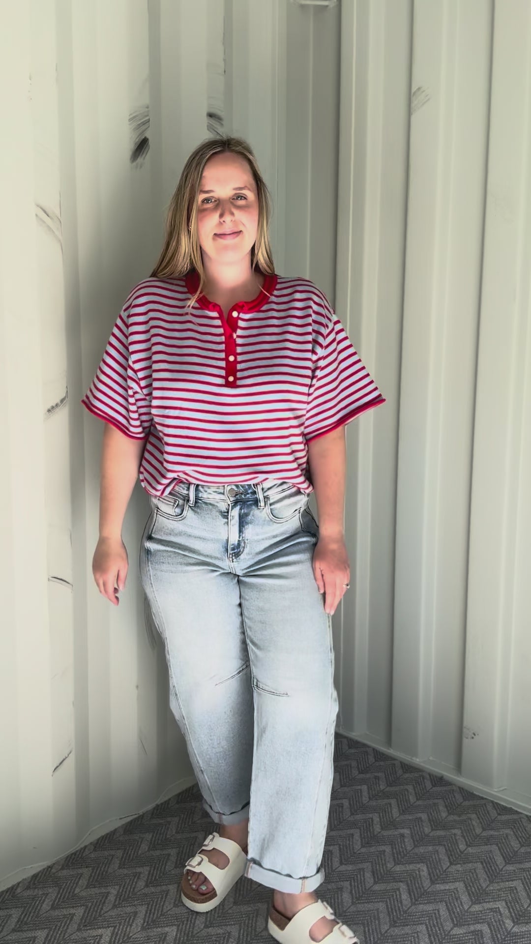 Palmer Striped Short Sleeve Henley- BLUE/RED