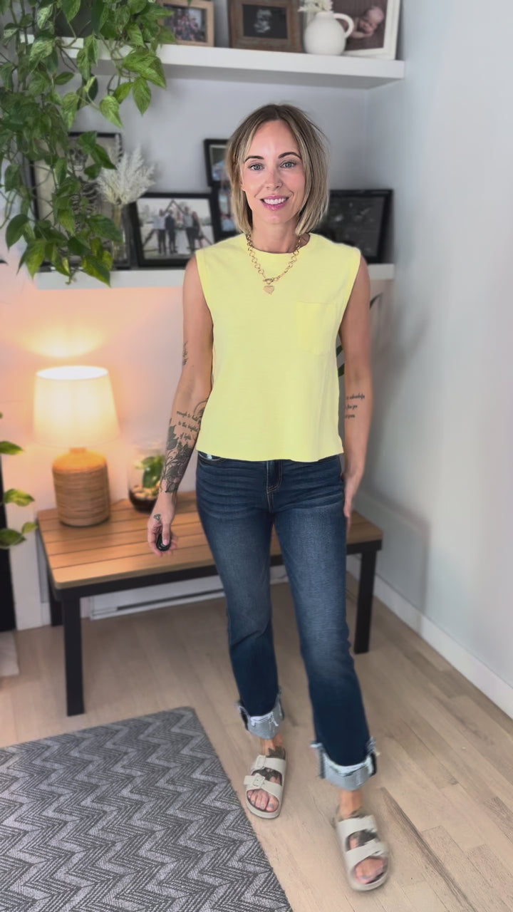 Zosia Cotton Pocket Tank- PALE YELLOW