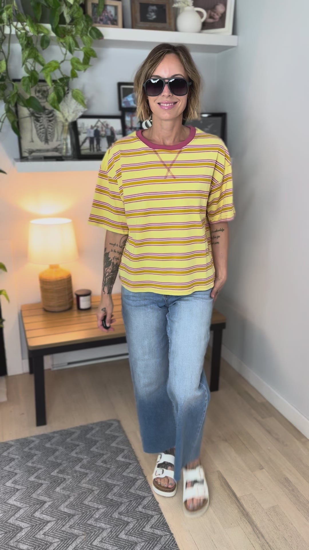 Zara Striped Relaxed Tee- YELLOW COMBO