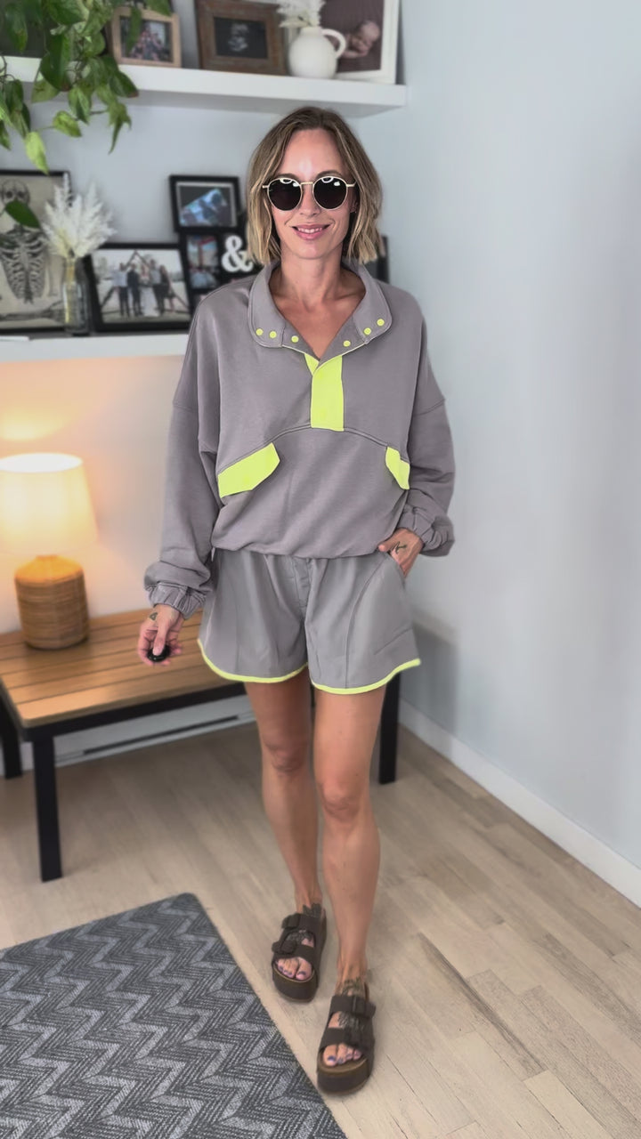 Kalani Pullover and Shorts Set- STONE TAUPE/LIME