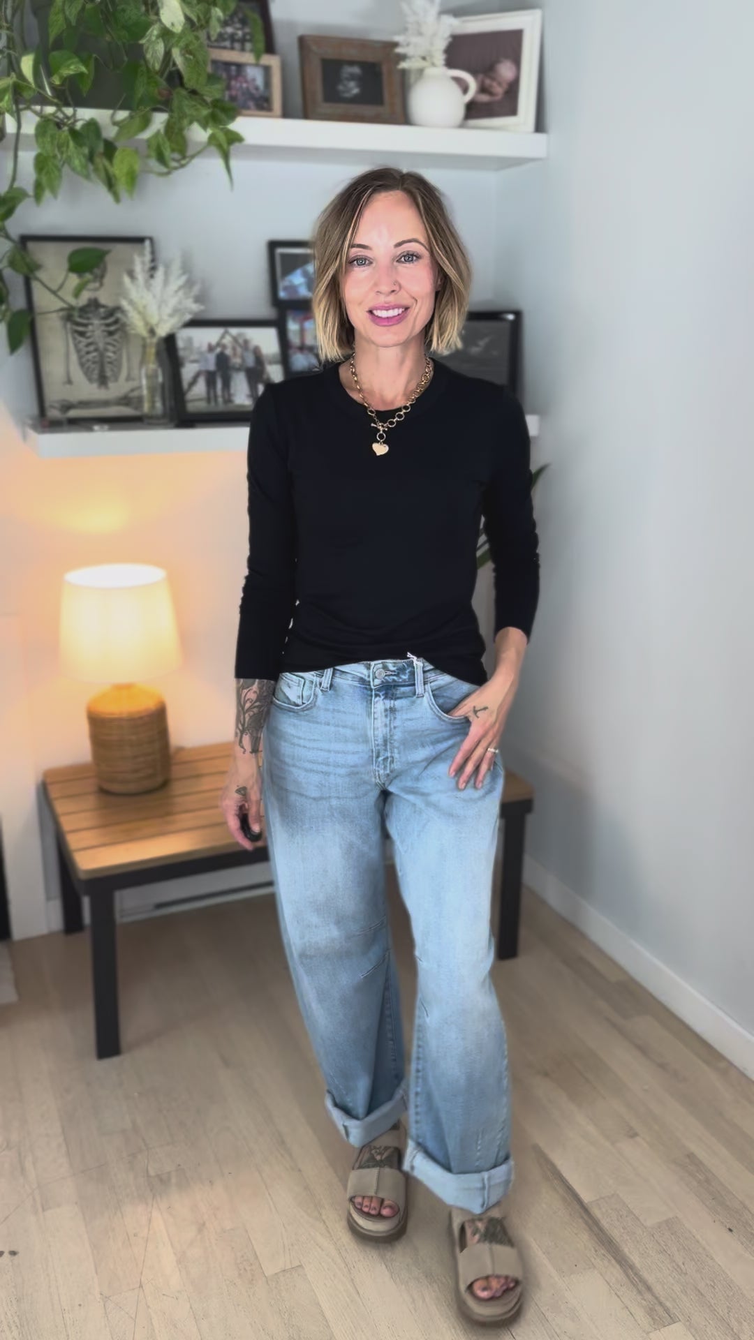 Tansy Basic Crewneck Longsleeve Knit Top- BLACK