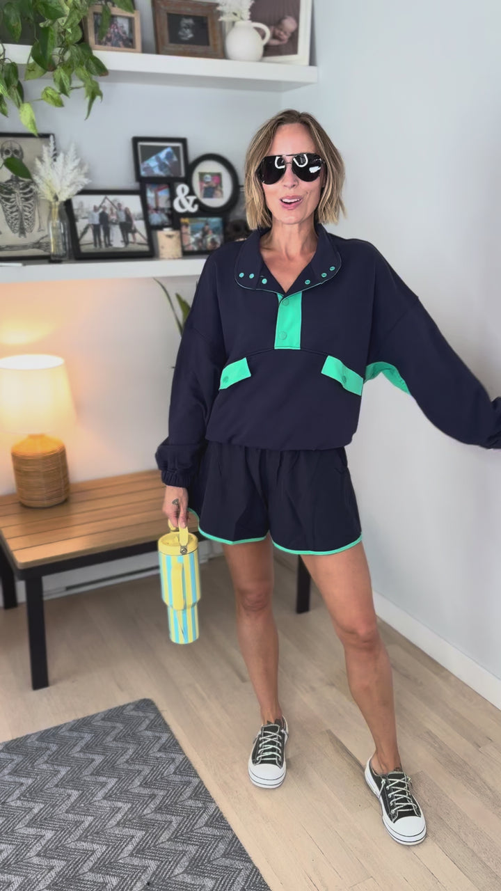 Kalani Pullover and Shorts Set- NAVY/MINT GREEN