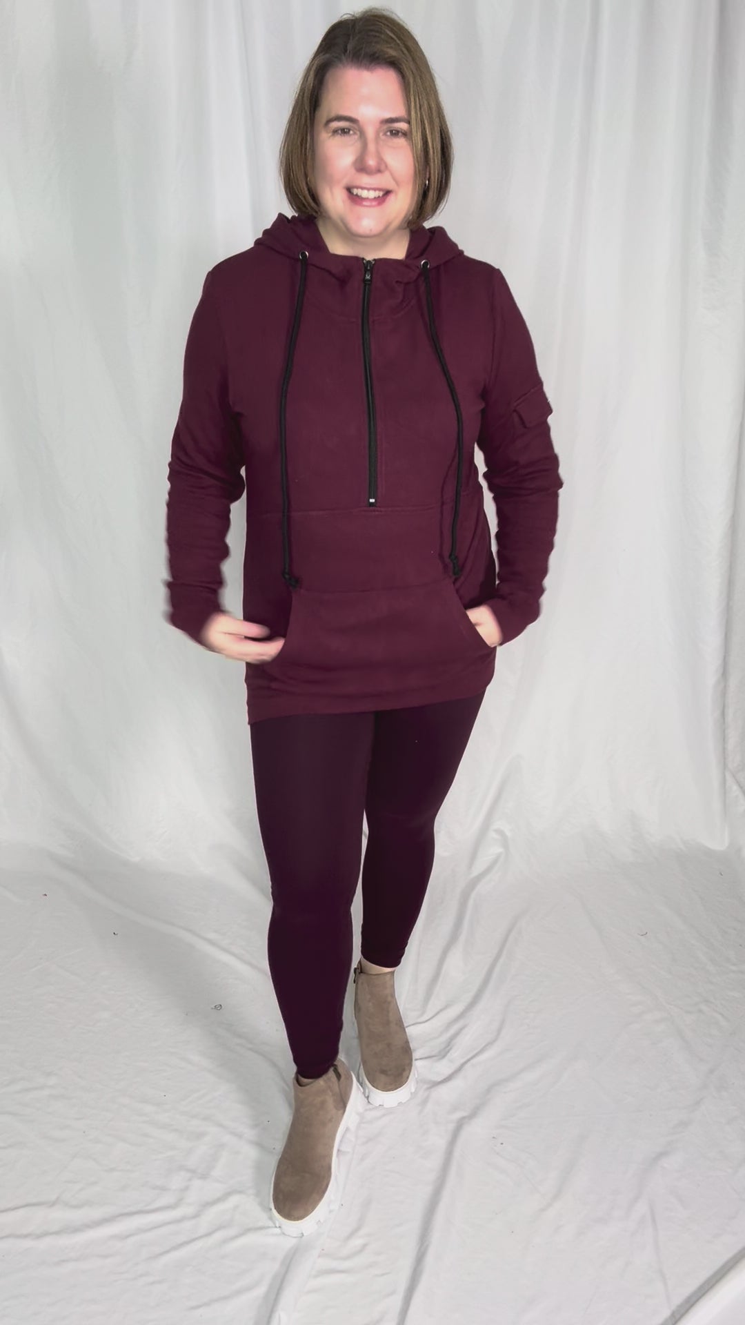 MICHELLE MAE Pixie 1/2 Zip Hoodie- BURGUNDY