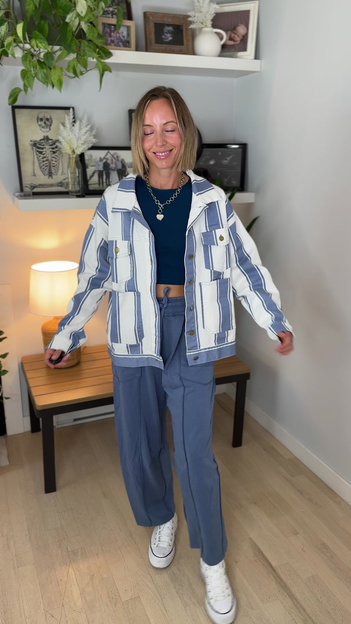 Jessie Vintage Striped Denim Jacket- LIGHT DENIM
