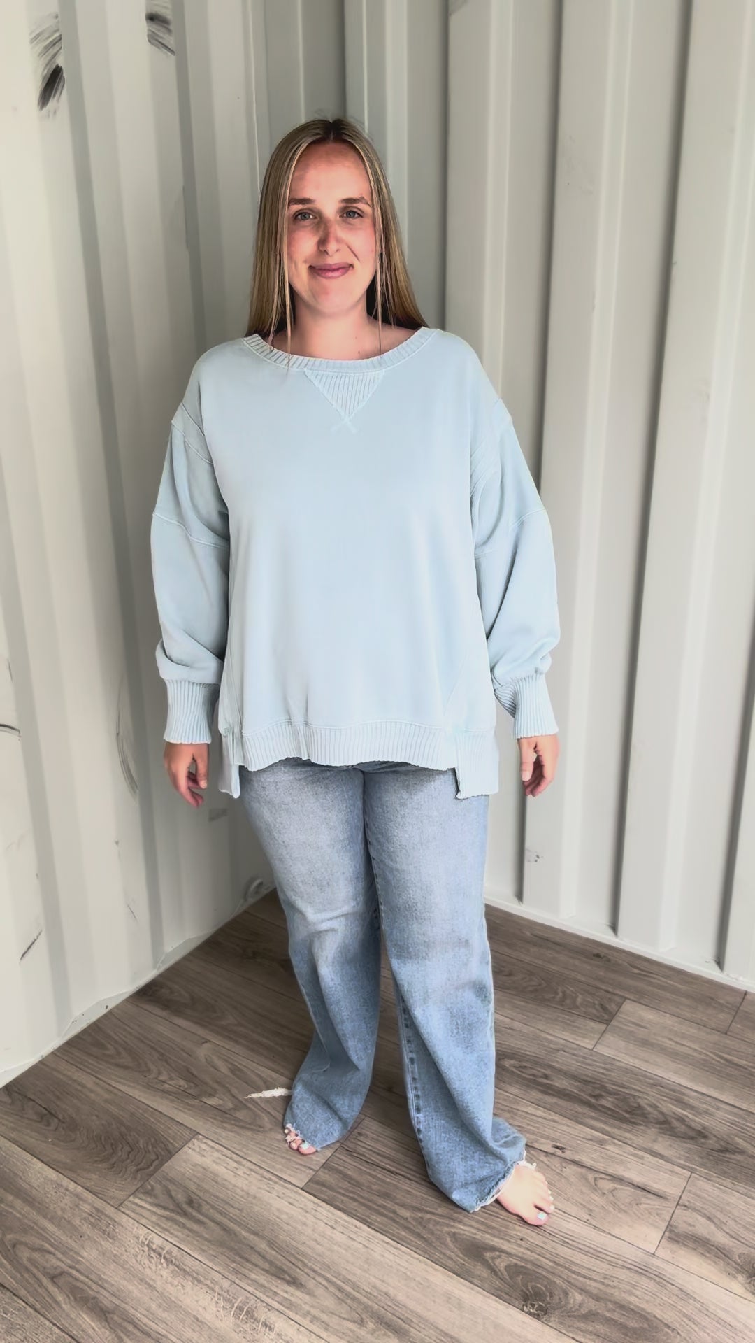 Bayview Oversized Mineral Washed Pullover- LIGHT BLUE