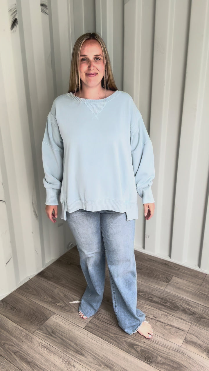 Bayview Oversized Mineral Washed Pullover- LIGHT BLUE
