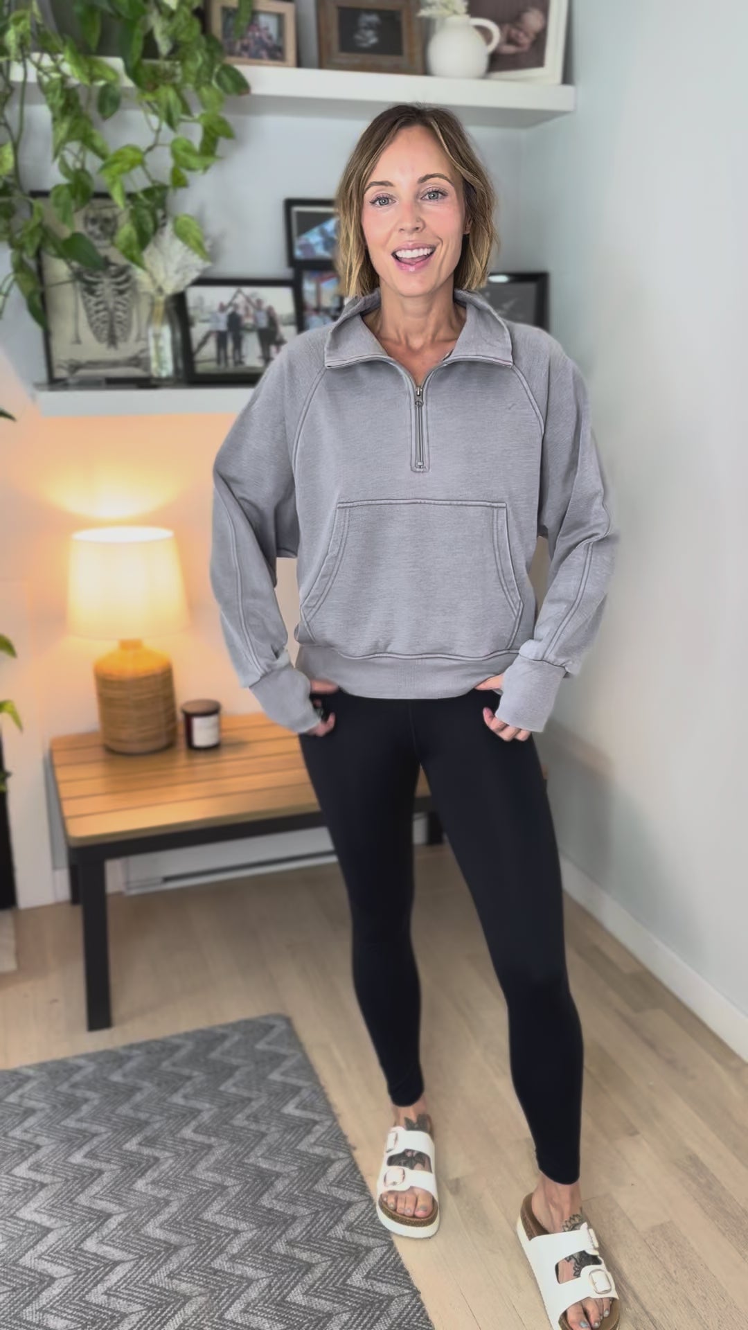Ailany Washed Quarter Zip Sweatshirt- GRAY