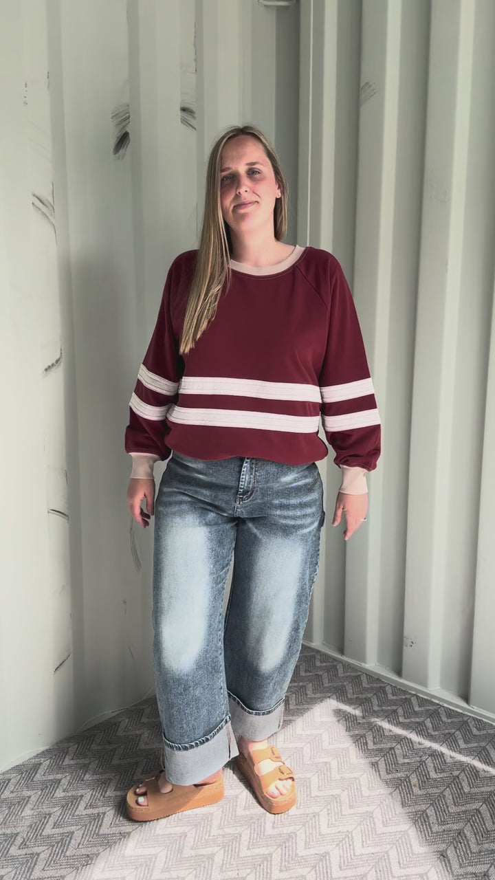 Andie Mineral Washed Pullover- CRIMSON