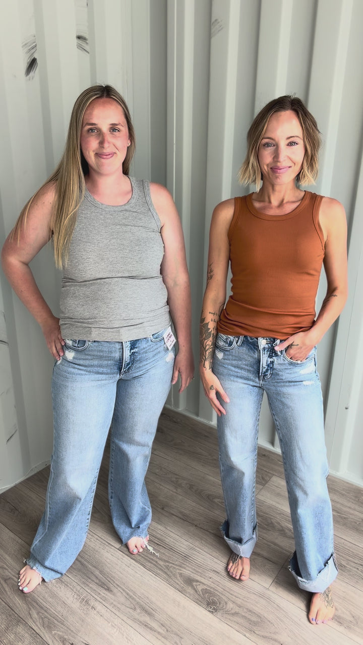 Risen Winnie Mid Rise Tapered Wide Leg Jeans- LIGHT WASH