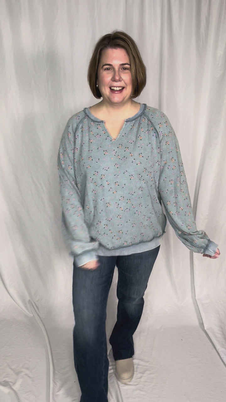 Tess Thermal Knit Long Sleeve- WASHED DENIM-FINAL SALE *L*