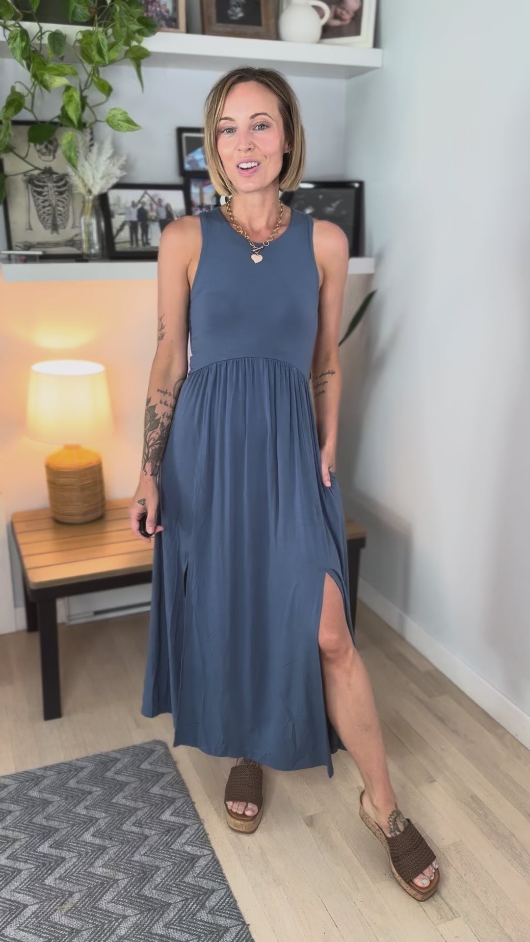 Beverly Side Slit Midi Dress- SLATE
