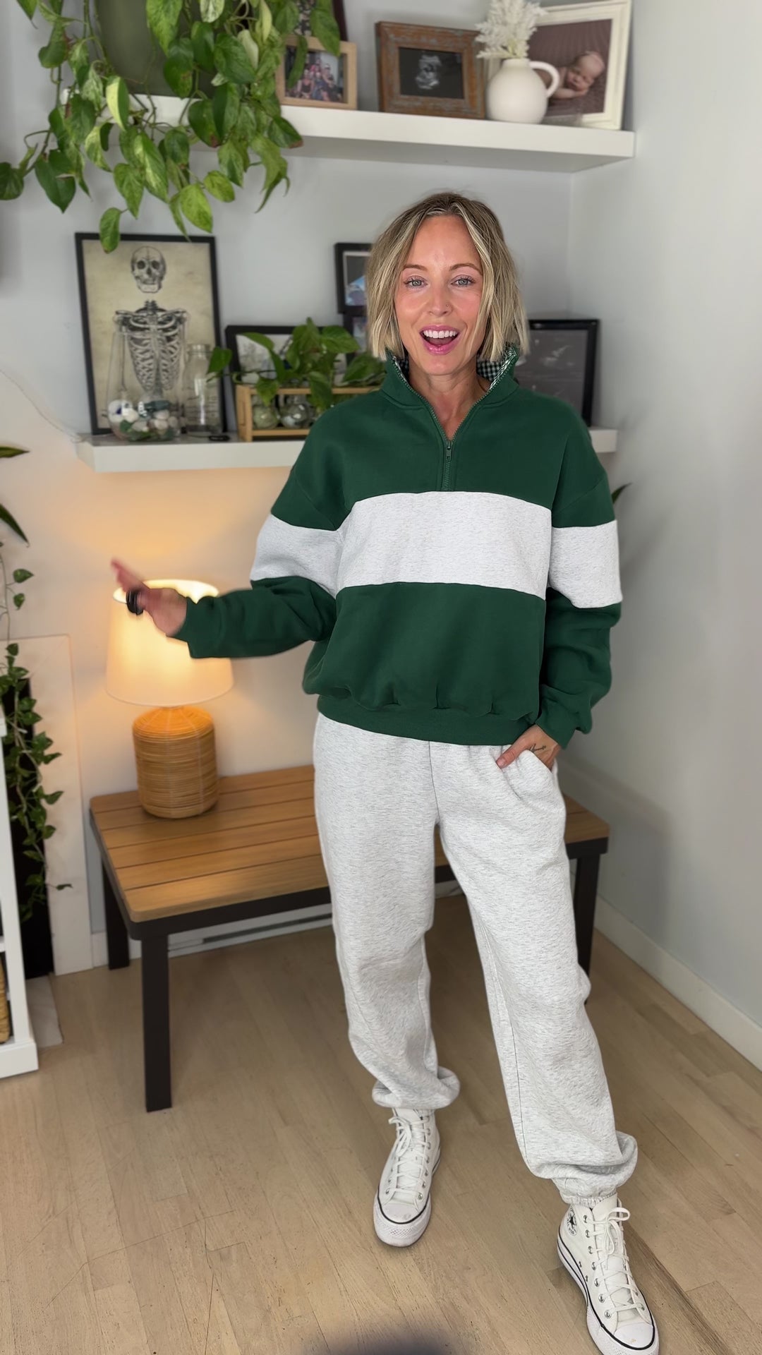 Oliver Colour Block 1/4 Zip- GREEN/GREY