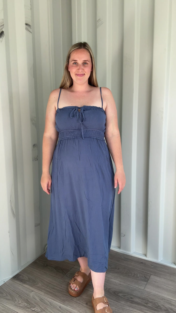 Hemswerth Smocked Maxi Dress- DENIM BLUE