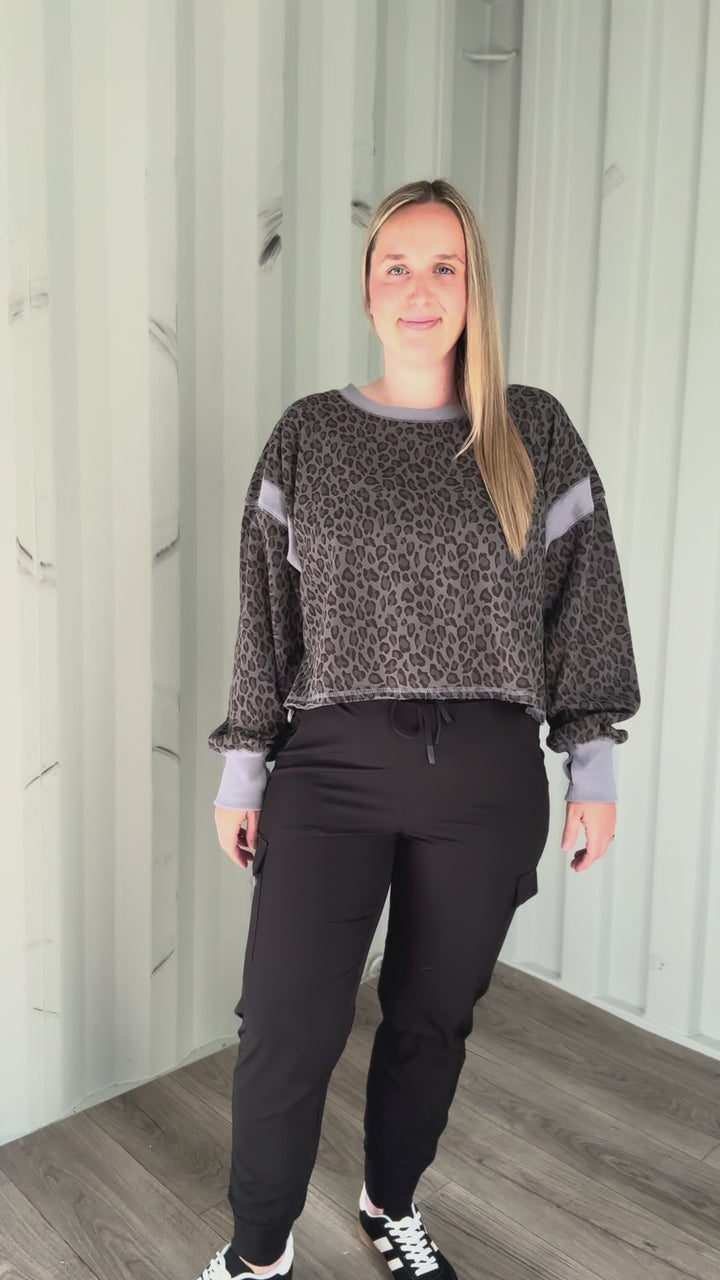 Wilder Animal Print Open Back Long Sleeve- STONE
