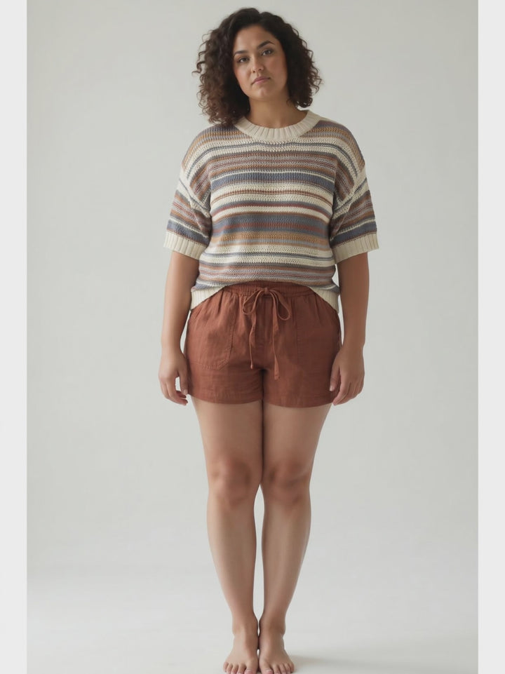 Peachy Multi Stripe Short Sleeve Knit Top-FINAL SALE