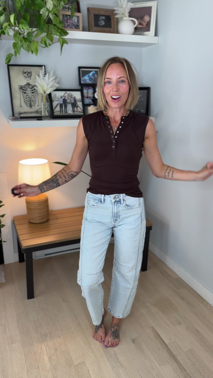 Mono B Emmer Micro Ribbed Henley- COFFEE