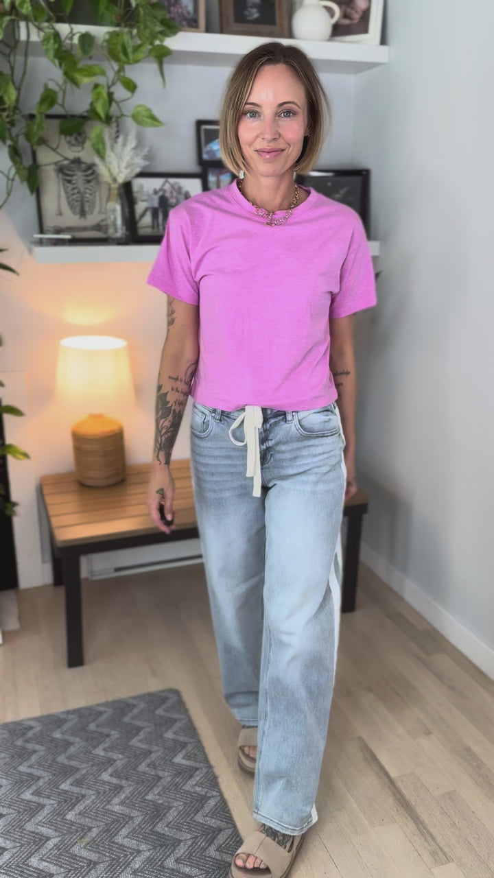 Nova Crew Neck Cropped T-Shirt- HTHR MAUVE
