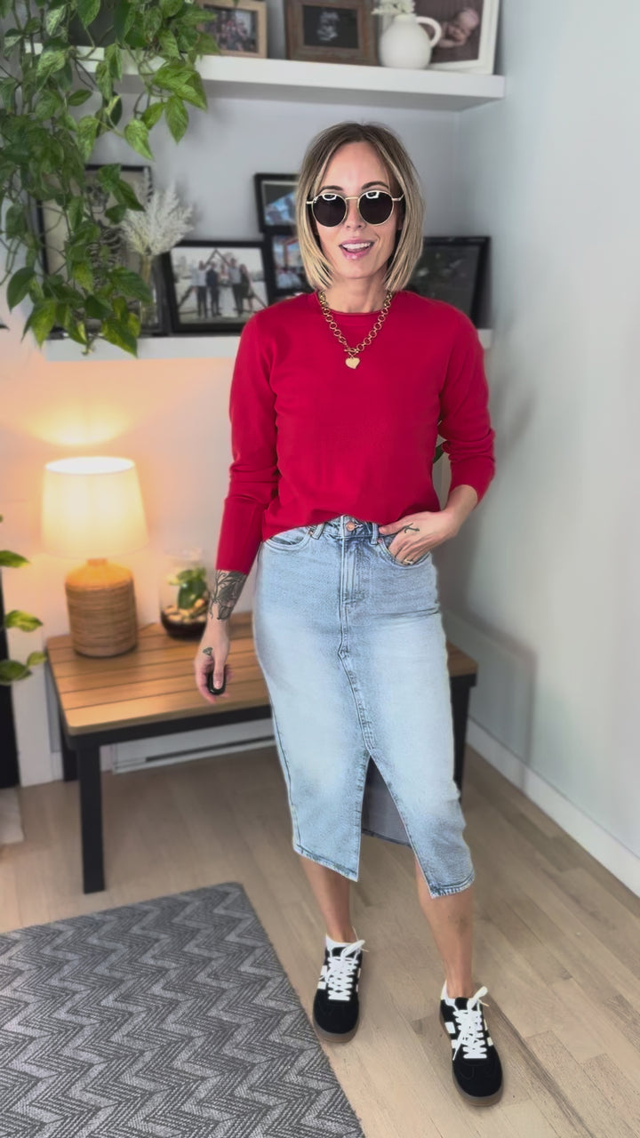ONLY Loyal Knit Button Sweater- MARS RED
