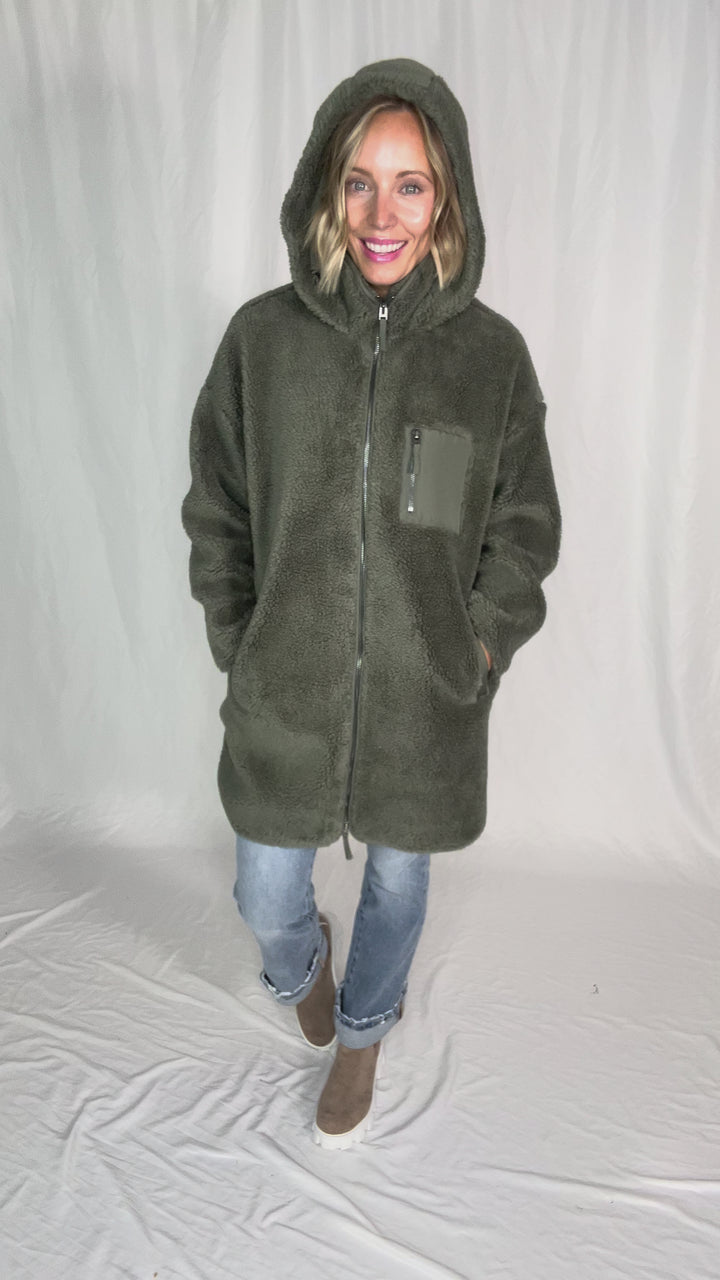 ONLY Sascha Sherpa Jacket- OLIVE GREY-FINAL SALE