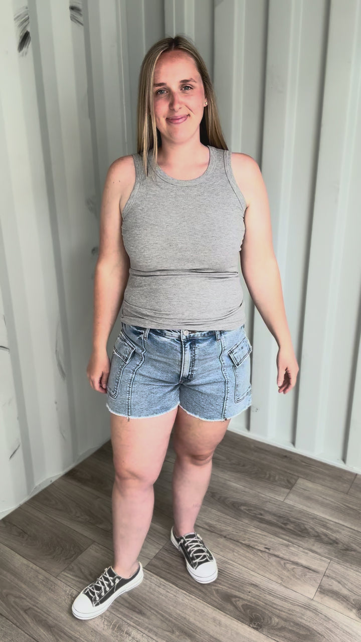 Mono B Billie Essential Micro Ribbed Tank- HEATHER GREY