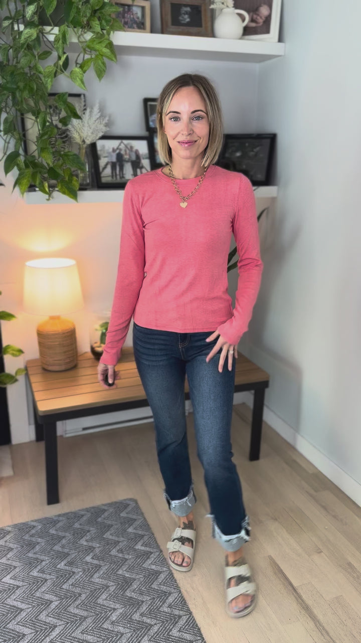 Zariah Soft Ribbed Long Sleeve- CORAL