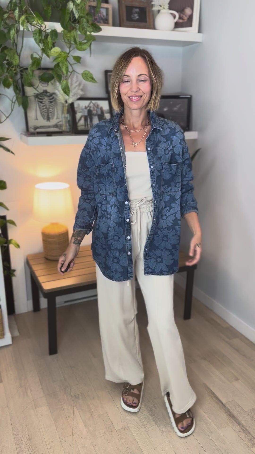 Risen Peachy Keen Floral Shirt- DARK WASH-FINAL SALE