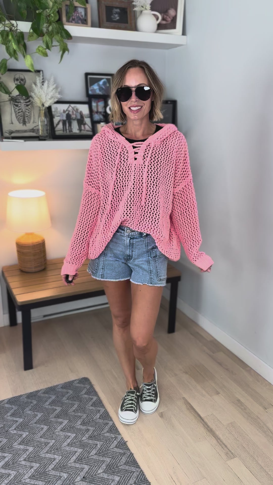 Birch Cable Knit Chenille Hoodie Sweater- PEACH