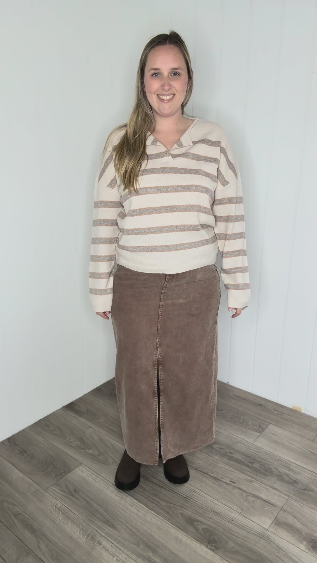 Finley Stripe Henley Sweater- OATMEAL