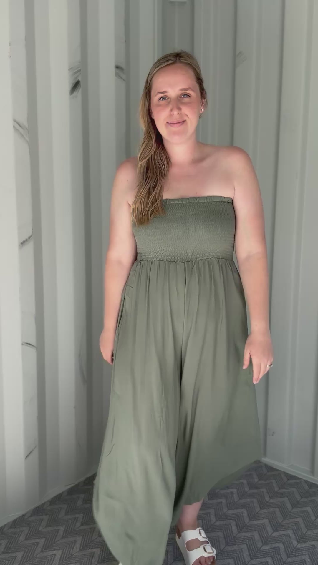 Quiver Strapless Wide Leg Jumpsuit- OLIVE