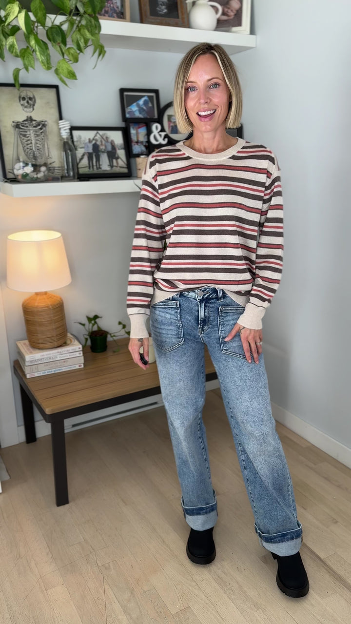 Lacelle Striped Sweater- OATMEAL