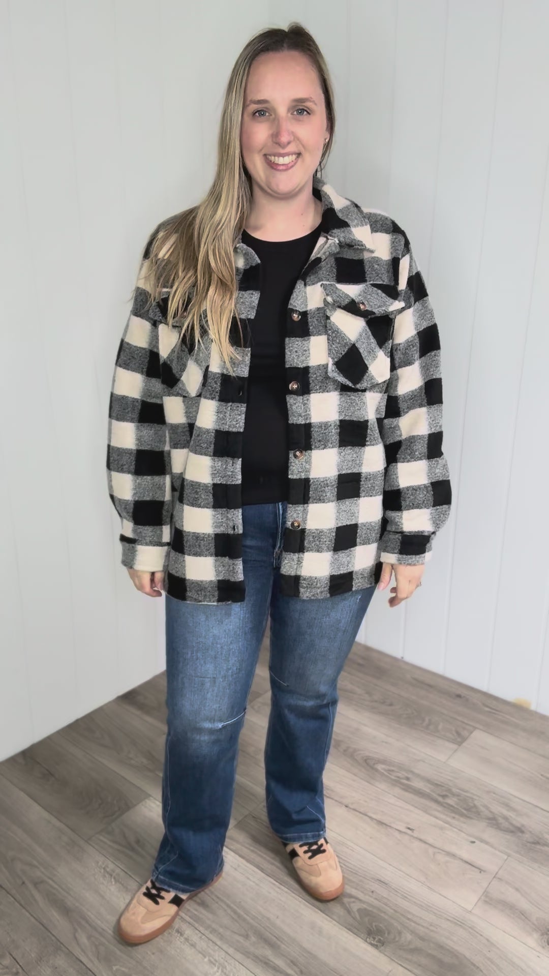 Brenda Black and Cream Plaid Jacket- BLACK
