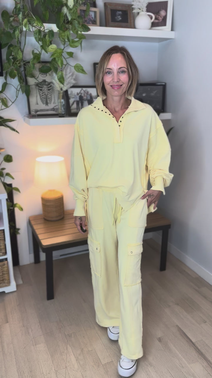 Scottie Snow Washed Henley Pullover- BUTTERCREAM
