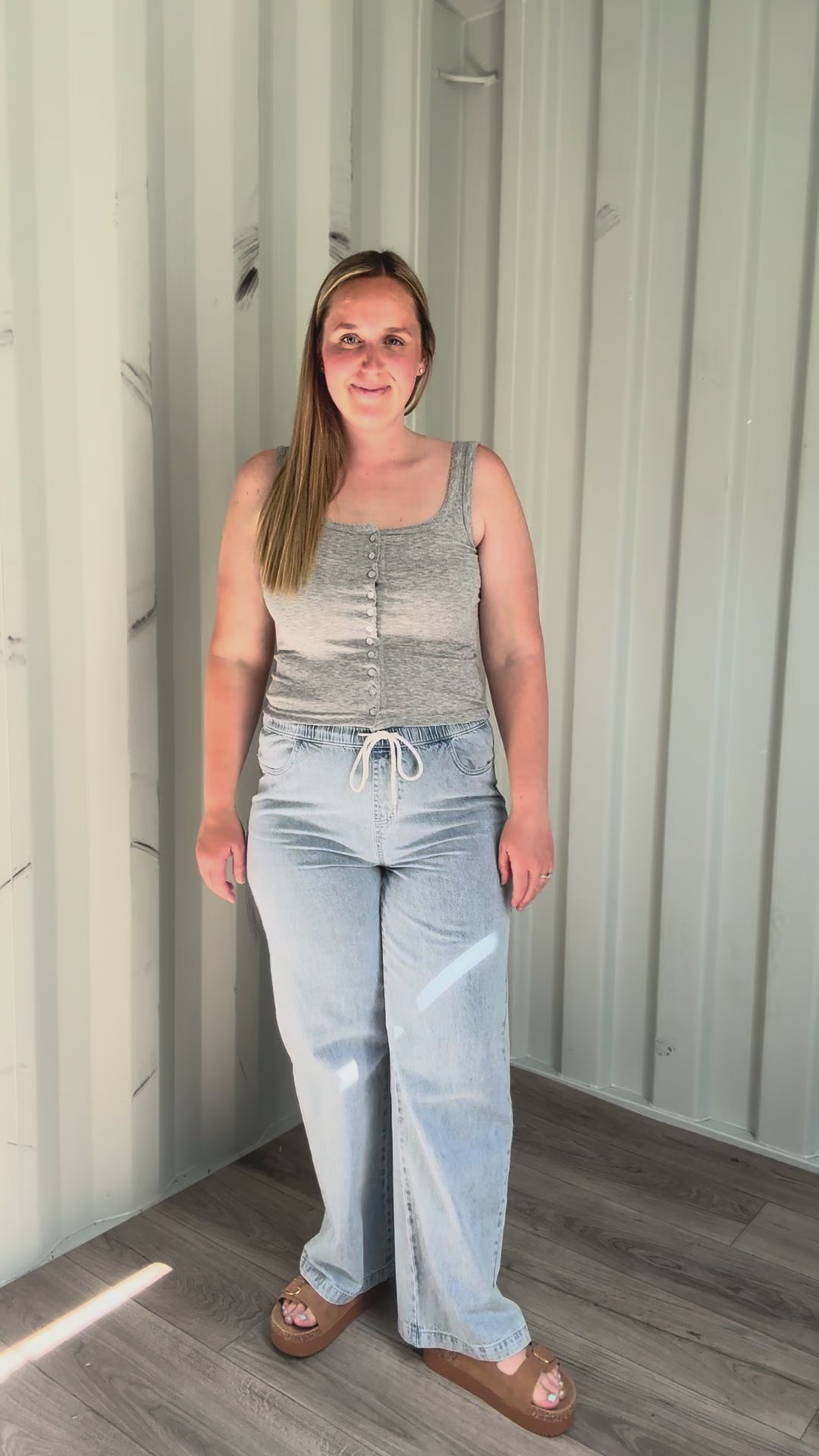 Lark Button Front Cami Tank- HEATHER GREY
