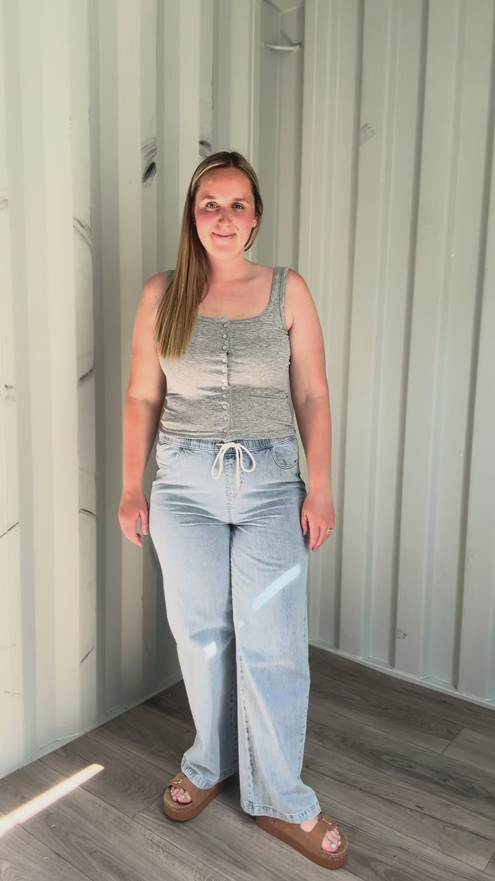 Lark Button Front Cami Tank- HEATHER GREY